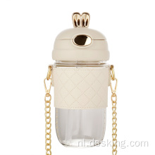 Delicate premium draagbare waterfles sippy cup cross-body glas schattige waterbeker met deksel en stro